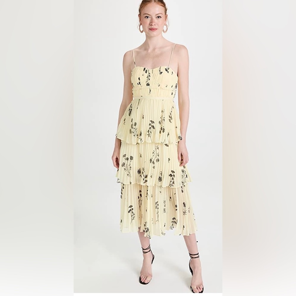 Self portrait yellow floral tiered midi dress